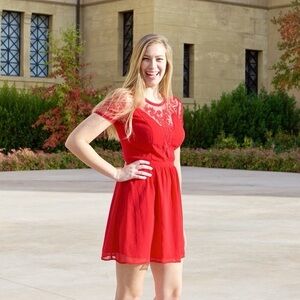 Red dress, urban outfitters kimchi blue